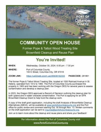 Former Pope & Talbot Brownfield Cleanup Open House Flyer