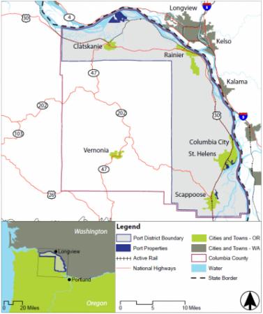 Map of Columbia County with port district outlined