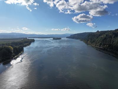 River, sky, and clouds